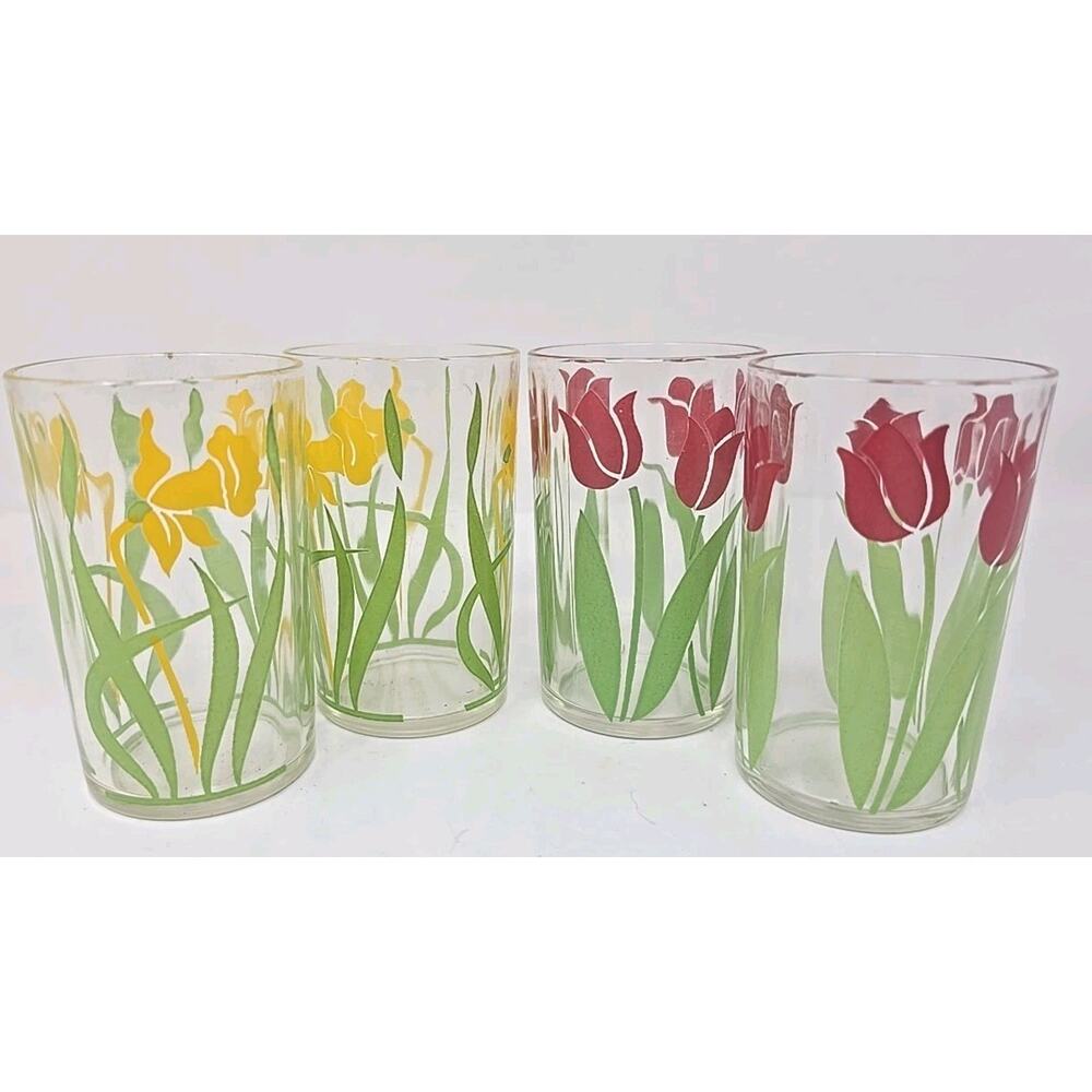 Vintage Juice Glasses Lot of 4 Tulip and Daffodil U186
